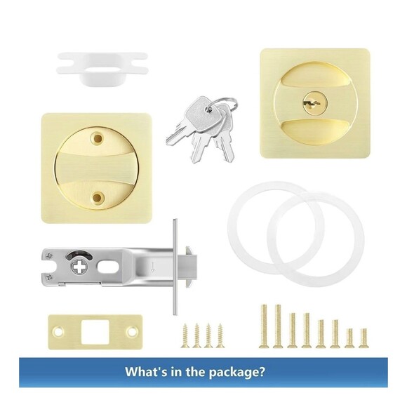 Leydebong Pack of 2 Gold Pocket Door Lock with Keys Square Pocket Door Hardware - Picture 4 of 16